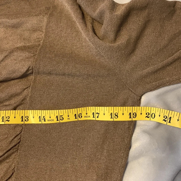 Lafayette 148 size medium light brown sparkle ruched square neckline blouse - Picture 5 of 9